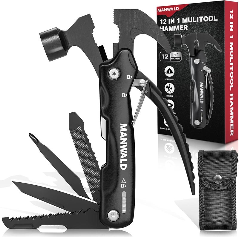 MANWALD 12 in 1 Multitool Hammer, Gifts for Dad, Christmas Stocking Stuffers for Men Adults, Camping Accessories Survival Gear, Cool Gadgets Gifts for Men, Husband, Boyfriends, Birthday Gifts for Him - Image 1